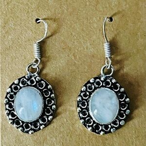 Beautiful 925 Plated/Stamped Moonstone Dangling Earrings